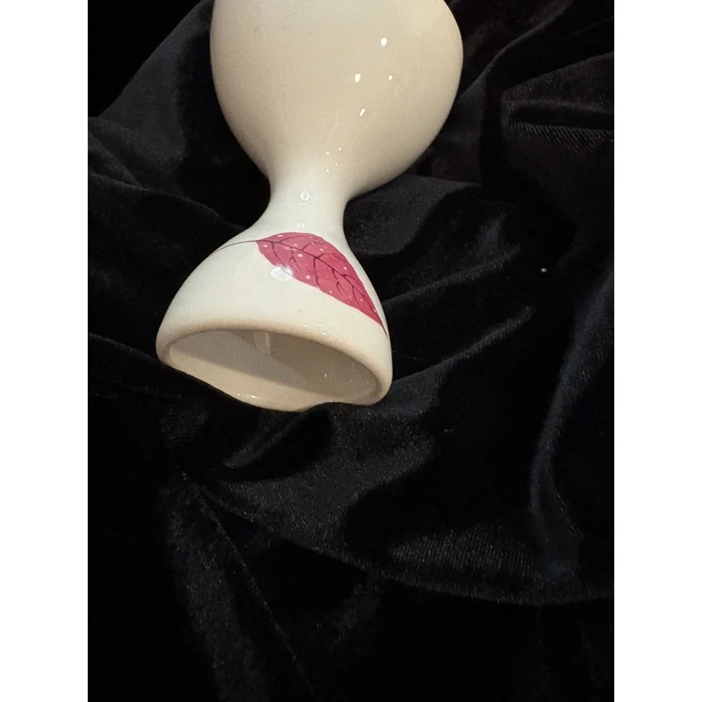 Vintage Mid Century Modern Ceramic Double Sided Egg Cup Pink Leaf White MCM